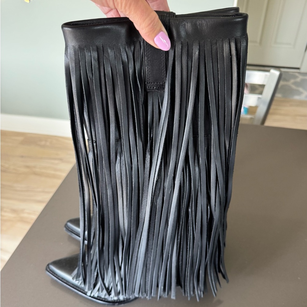 Zara Black Fringe Heeled Boots